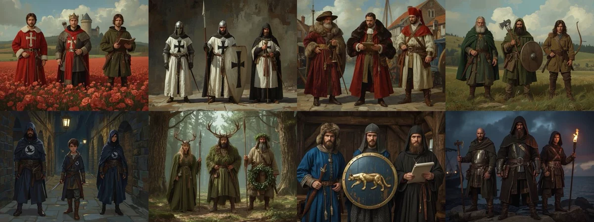 Concept art of the eight factions