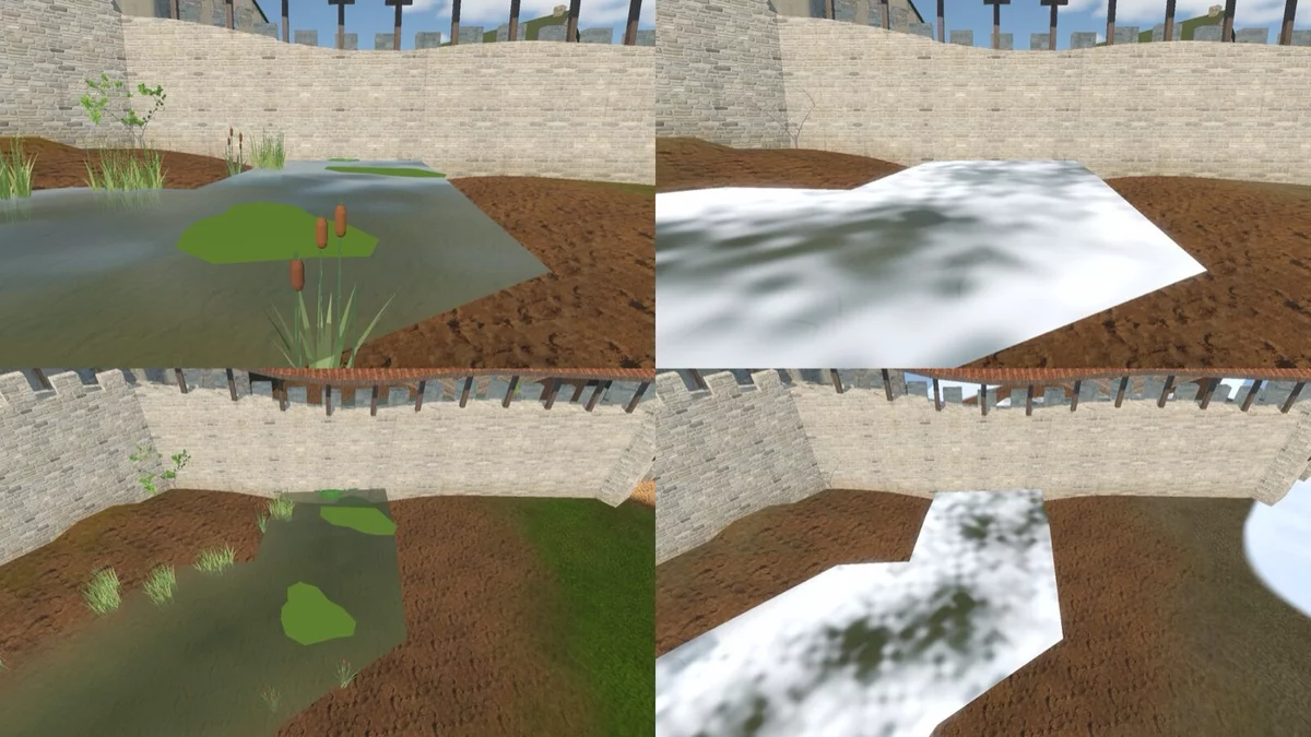 Reval moat in July and January: reeds and lilies in summer, snow and ice in winter