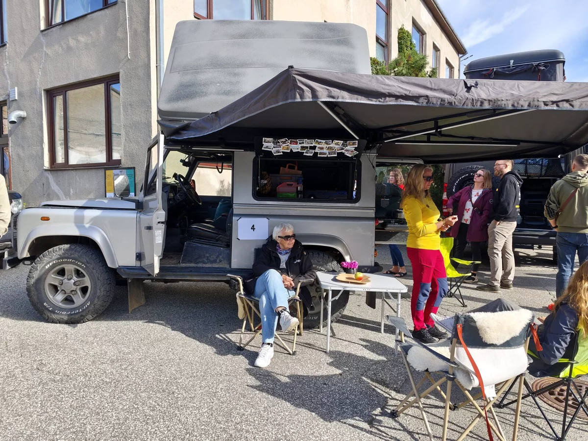 Land Rover Defender with an awning and a roof tent